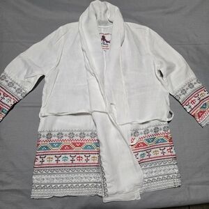 Johnny Was Women's Femme Linen White Embroidered Open Cardigan sz S